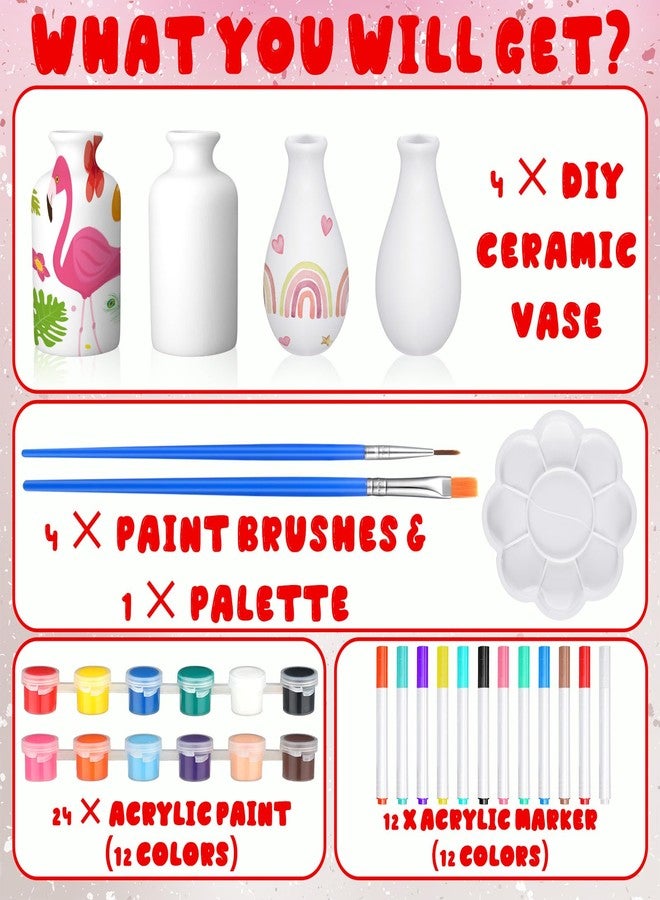 Singhoow 4 Set Paint Your Own Porcelain Paint Vase Art Project White Ceramic Painting Kit for Adults Porcelain Vase Decorating Kit with Christmas Holiday Supplies DIY(Charming) - Image 3
